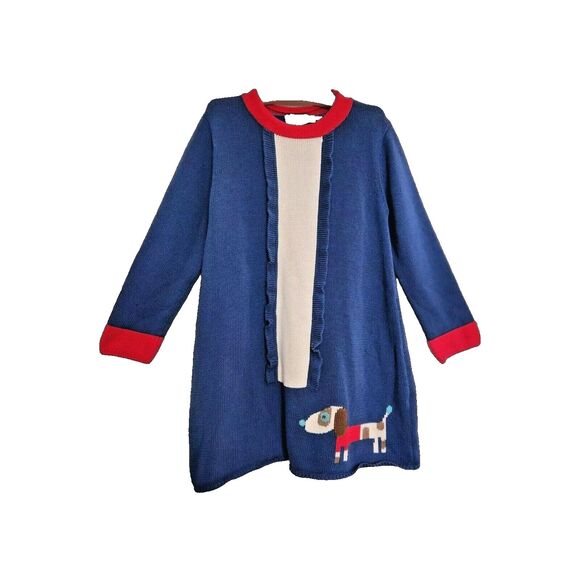 Other - Girls Size 10 Blue And Pink Puppy Dog Ruffle Sweater Dress